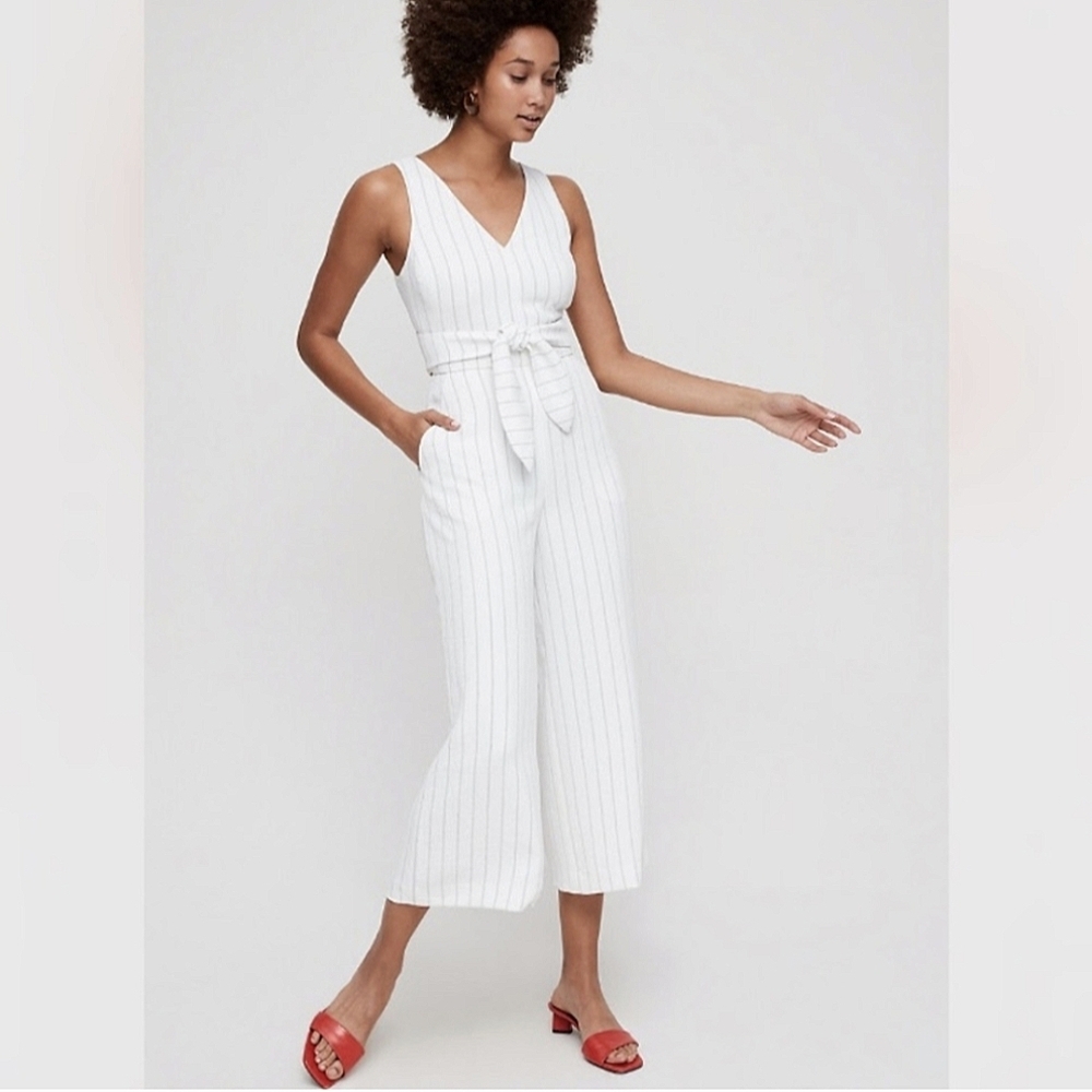 WILFRED Ecoulment Jumpsuit V Neck Stripe White ARITZIA 00